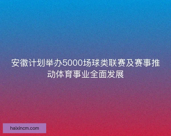 安徽计划举办5000场球类联赛及赛事推动体育事业全面发展